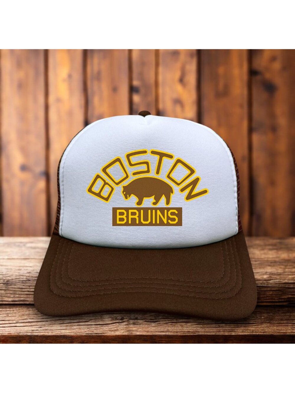Boston Bruins Mens Trucker Hat Brown Snapback Retro Logo Hockey Baseball Cap